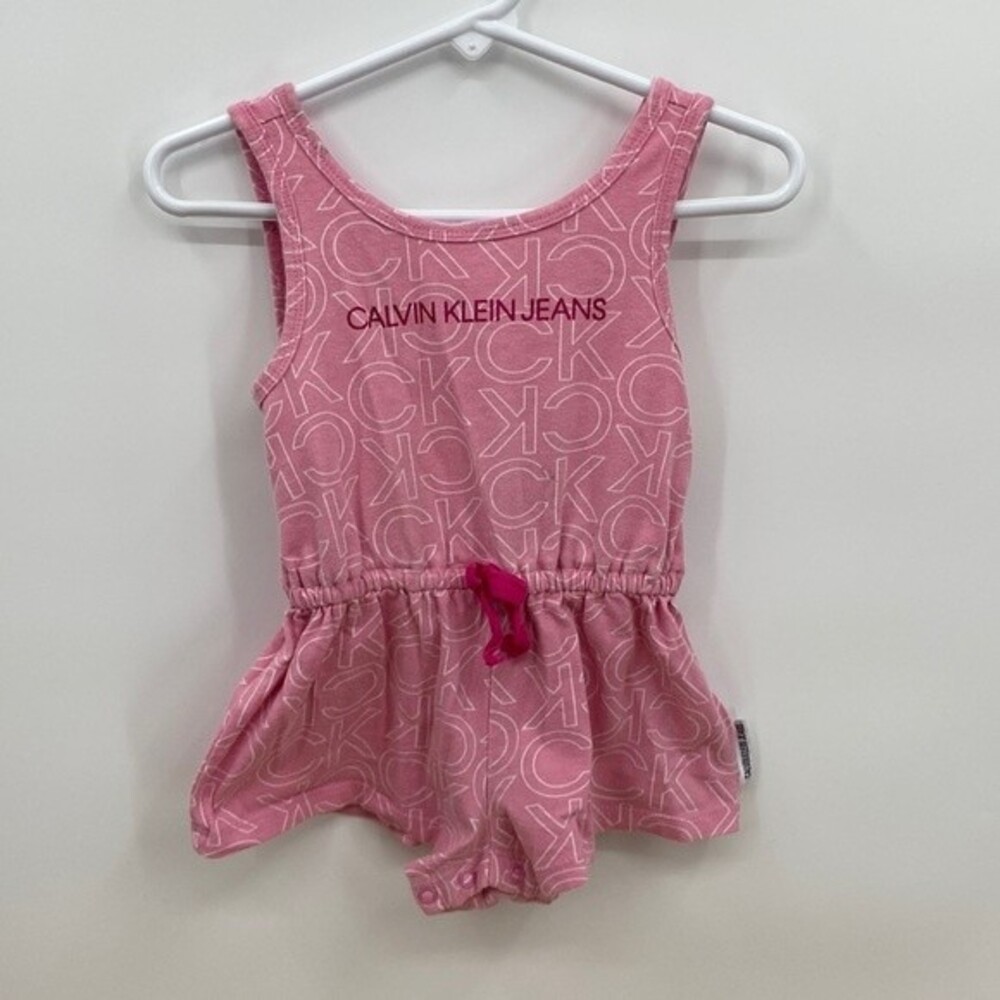 Calvin Klein Jeans Baby Signature Print Drawcord Waist Romper Pink Size 18M